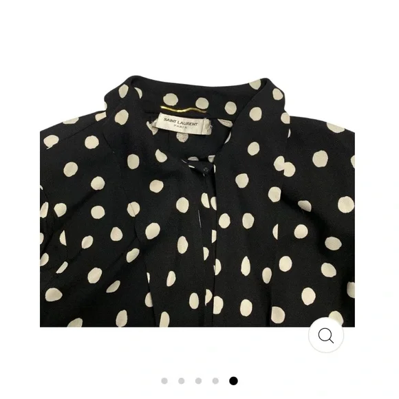 Saint Laurent Tie Neck Black & White Polka Dot Mini Dress - Picture 7 of 10
